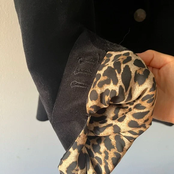 Zara Black Velvet Blazer with Leopard Accents - Picture 6 of 8